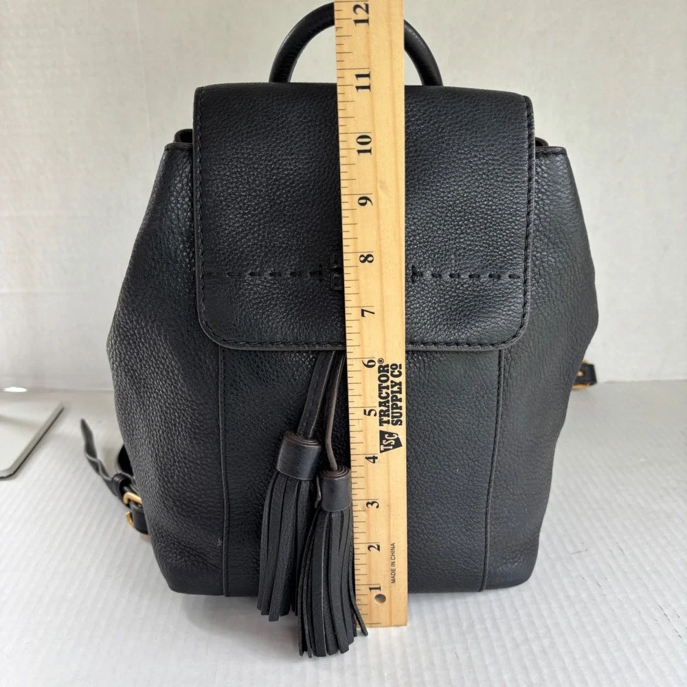 Tory Burch Thea Mini Backpack‎ Black Pebbled Leather Tassel Drawstring Bag